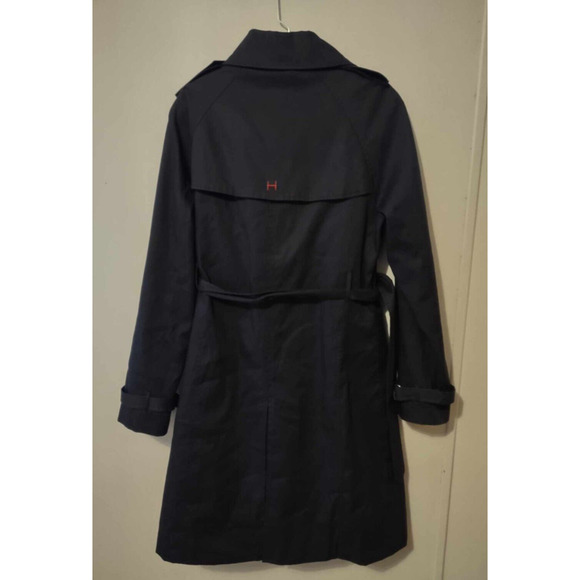 Hunter Navy Blue Trench Coat With Belt Size 4 - Picture 3 of 5